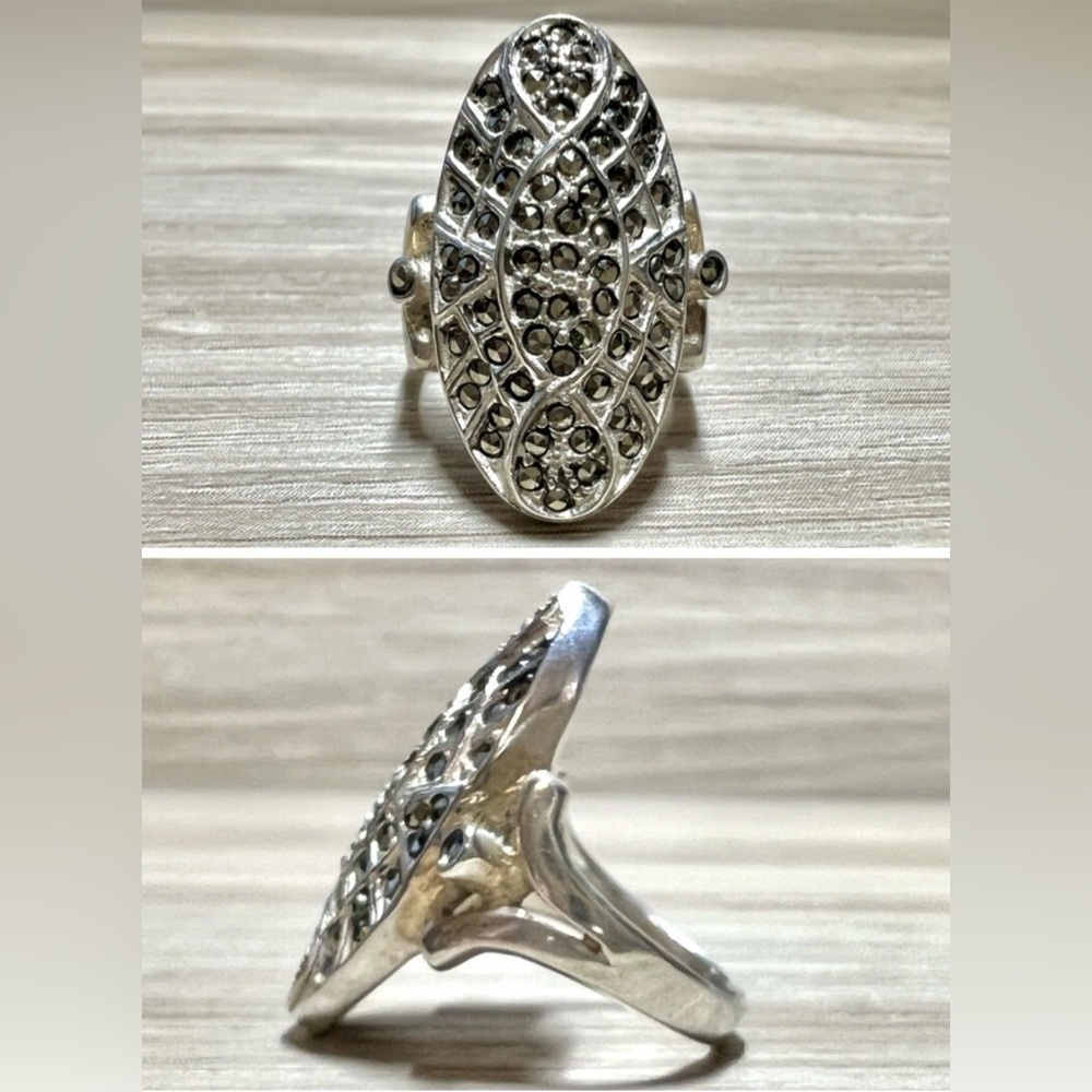 Vintage Handmade Art Deco Sterling Silver Marcasite Band Ring, Size 5